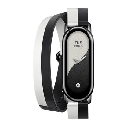 Original For Xiaomi Mi Band 8 Genuine Leather Double Loop Watch Band(Black White) - Watch Bands by Xiaomi | Online Shopping South Africa | PMC Jewellery | Buy Now Pay Later Mobicred