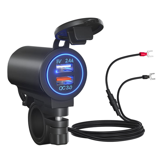 ZH-723F1 Car / Motorcycle QC3.0 Cell Phone Fast Charging Dual USB Car Charger(Blue Light) - DIY Modified Charger by PMC Jewellery | Online Shopping South Africa | PMC Jewellery