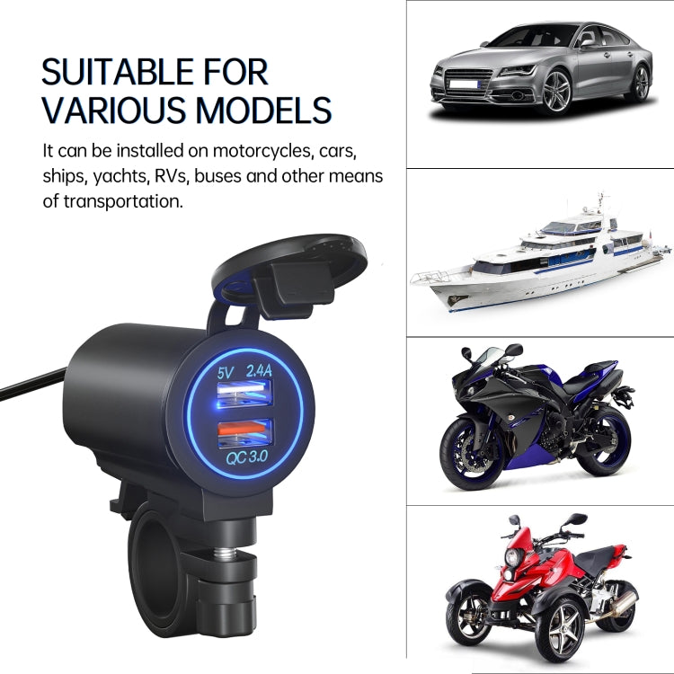 ZH-723F1 Car / Motorcycle QC3.0 Cell Phone Fast Charging Dual USB Car Charger(Blue Light) - DIY Modified Charger by PMC TechLife | Online Shopping South Africa | PMC TechLife