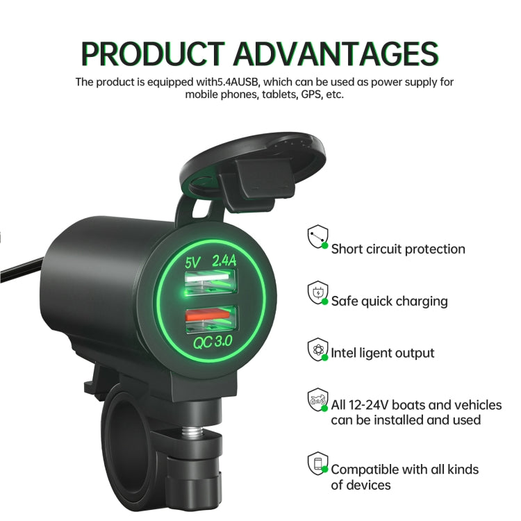 ZH-723F3 Car / Motorcycle QC3.0 Cell Phone Fast Charging Dual USB Car Charger(Green Light) - free shipping - PMC TechLife - Order now!