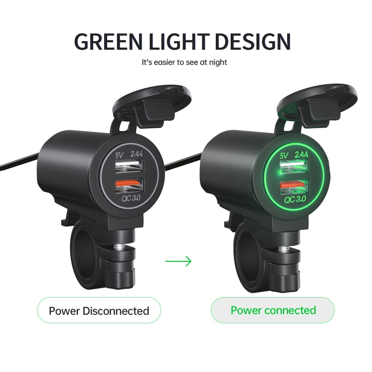 ZH-723F3 Car / Motorcycle QC3.0 Cell Phone Fast Charging Dual USB Car Charger(Green Light) - DIY Modified Charger by PMC Jewellery | Online Shopping South Africa | PMC Jewellery