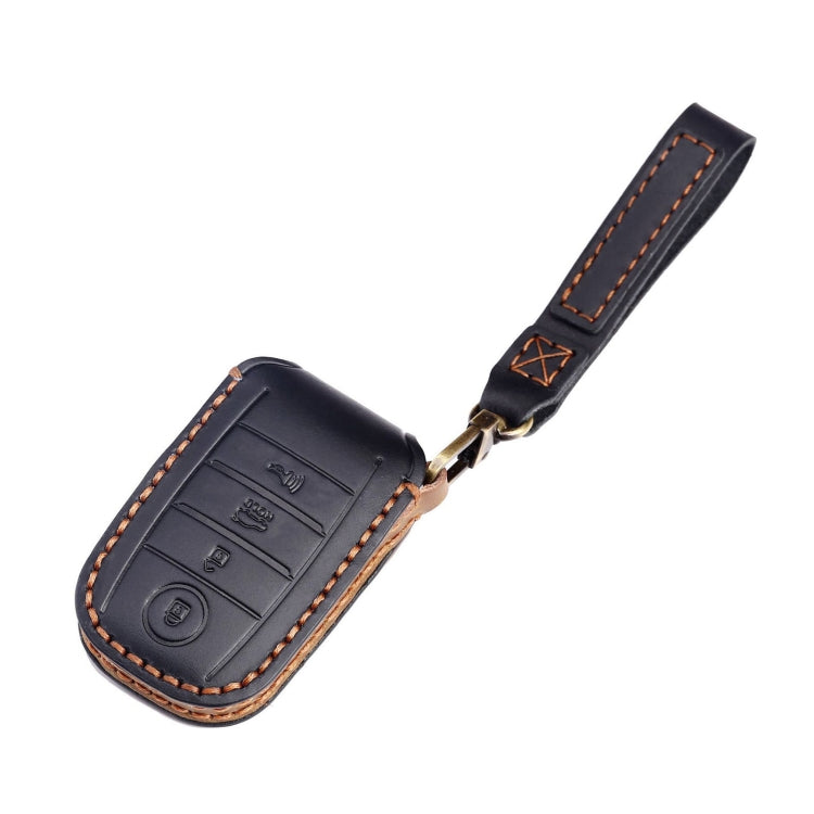 For Kia C133 4-button Hallmo Car Cowhide Leather Key Protective Cover Key Case(Brown) - Car Key Cases by Hallmo | Online Shopping South Africa | PMC TechLife | Buy Now Pay Later Mobicred