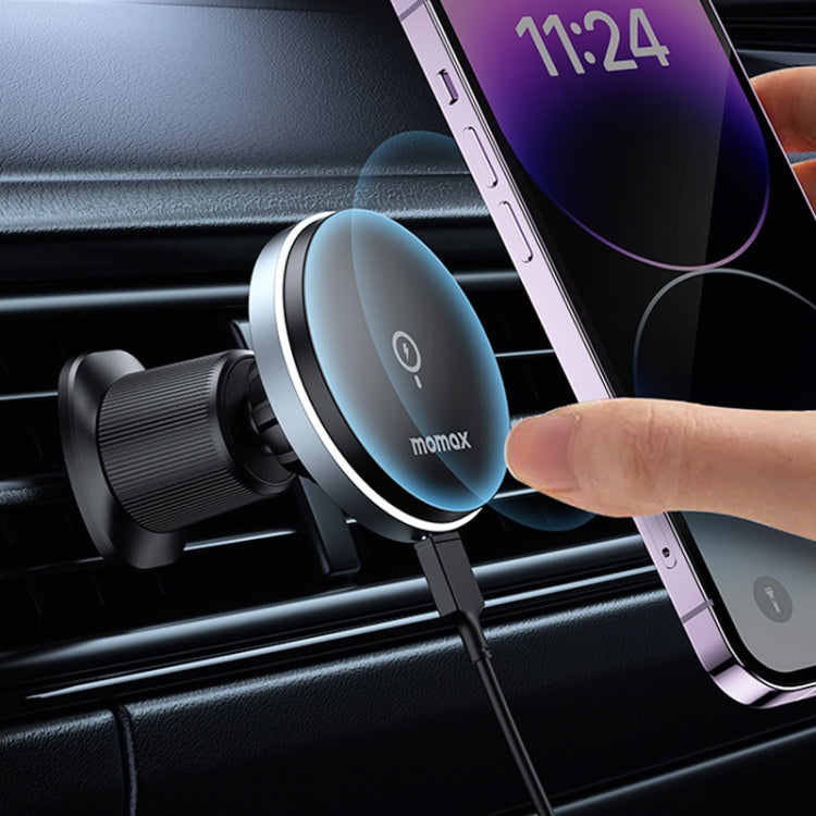 MOMAX CM25A Magnetic Wireless Charger Car Air Outlet Phone Holder - Wireless Charger Holders by MOMAX | Online Shopping South Africa | PMC Jewellery | Buy Now Pay Later Mobicred