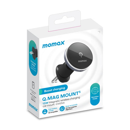 MOMAX CM25A Magnetic Wireless Charger Car Air Outlet Phone Holder - Wireless Charger Holders by MOMAX | Online Shopping South Africa | PMC Jewellery