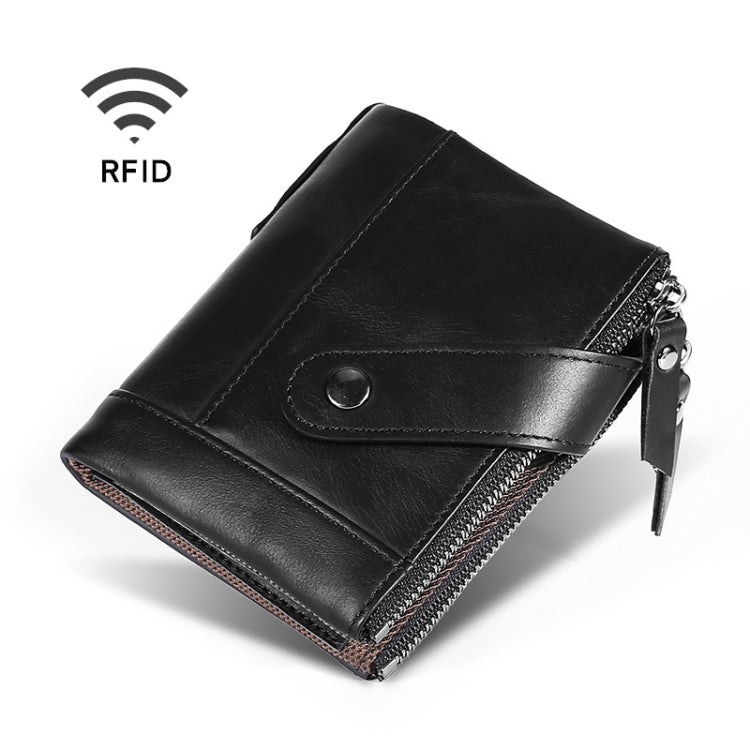 TP-197 Oil Wax Leather Multi-functional Double Zipper Clasp Antimagnetic Change RFID Leather Wallet(Black) - free shipping - PMC TechLife - Order now!