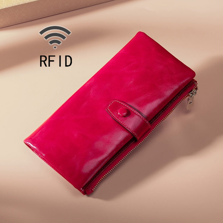 TP-189 Oilskin Leather Multi-functional Zipper RFID Leather Wallet(Rose Red) - Antimagnetic RFID Package by PMC TechLife | Online Shopping South Africa | PMC TechLife | Buy Now Pay Later Mobicred