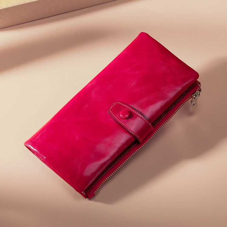 TP-189 Oilskin Leather Multi-functional Zipper RFID Leather Wallet(Rose Red) - Antimagnetic RFID Package by PMC TechLife | Online Shopping South Africa | PMC TechLife | Buy Now Pay Later Mobicred