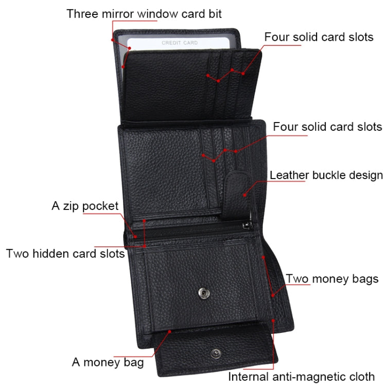 Genuine Cowhide Leather 3-folding Card Holder Wallet RFID Blocking Card Bag Protect Case for Men, Size: 13*10.2*2.5cm - Antimagnetic RFID Package by PMC TechLife | Online Shopping South Africa | PMC TechLife | Buy Now Pay Later Mobicred
