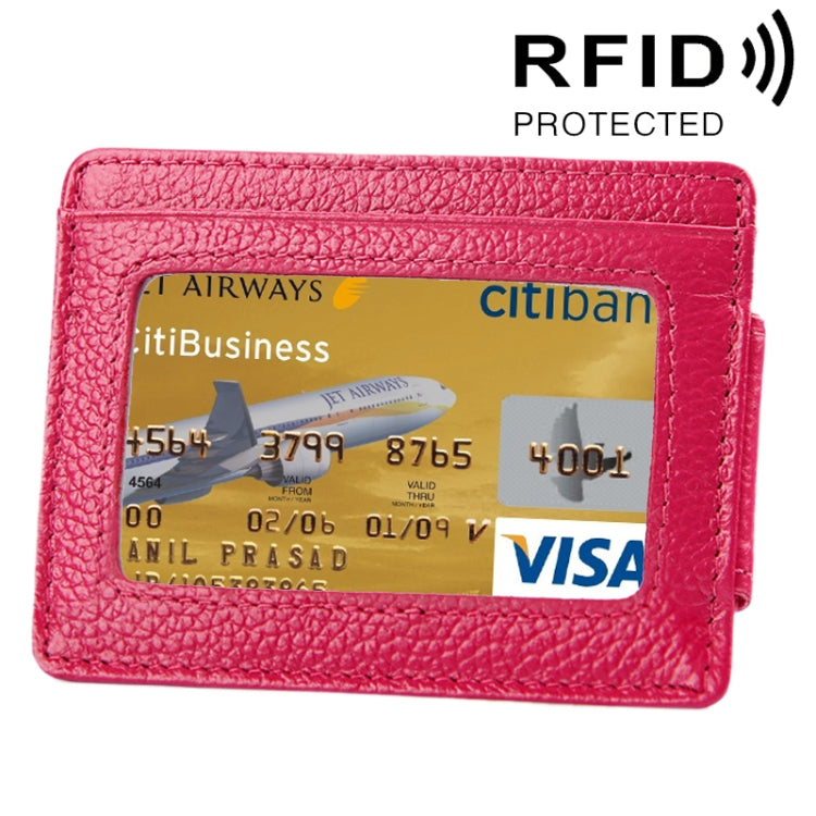 Cowhide Leather Solid Color Card Holder Wallet RFID Blocking Card Bag Protect Case with 3 Card Slots & Photo Frame, Size: 110*77*4mm(Magenta) - Antimagnetic RFID Package by PMC TechLife | Online Shopping South Africa | PMC TechLife | Buy Now Pay Later Mobicred