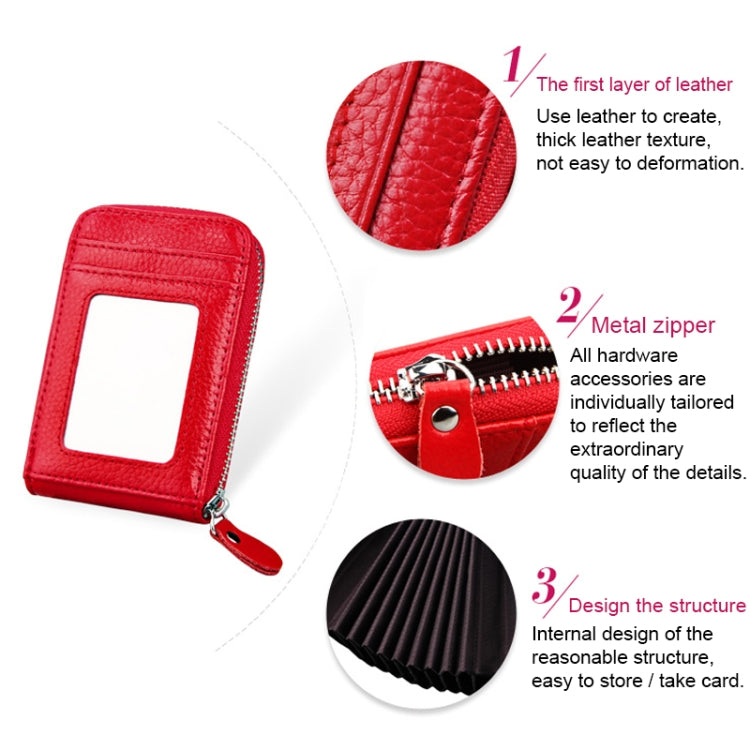Genuine Cowhide Leather Solid Color Zipper Vertical Card Holder Wallet RFID Blocking Card Bag Protect Case with 12 Card Slots, Size: 11.5*7.5cm(Pink) - Antimagnetic RFID Package by PMC TechLife | Online Shopping South Africa | PMC TechLife | Buy Now Pay Later Mobicred