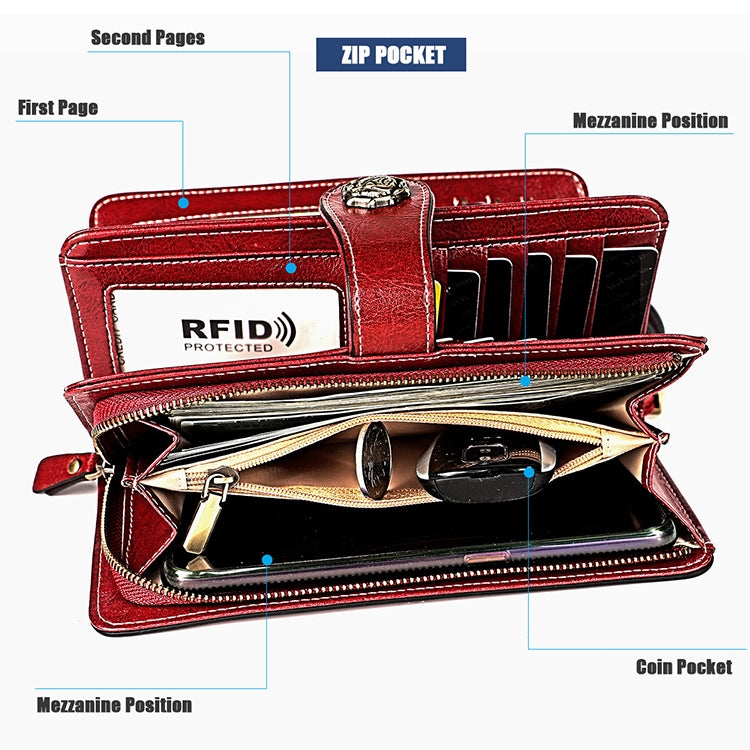 3556 Large Capacity Long Multi-function Anti-magnetic RFID Wallet Clutch for Ladies with Card Slots (Red) - free shipping - PMC TechLife - Order now!