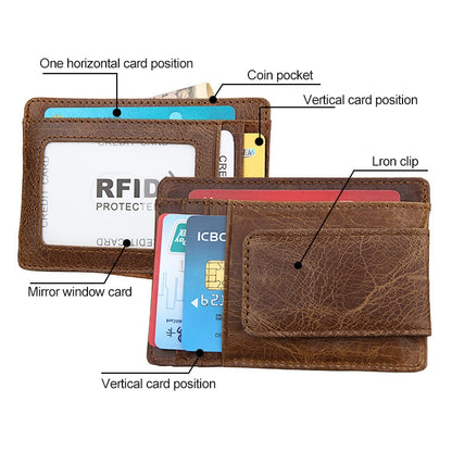 KB80 Antimagnetic RFID Crazy Horse Texture Oil Wax Leather Card Holder Wallet Billfold for Men and Women (Coffee) - Antimagnetic RFID Package by PMC Jewellery | Online Shopping South Africa | PMC Jewellery | Buy Now Pay Later Mobicred