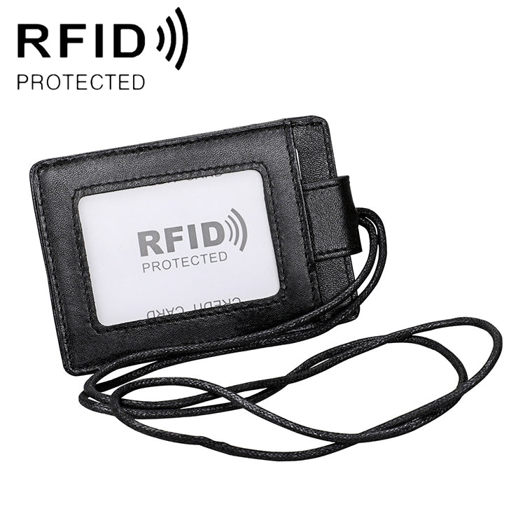 KB153 Antimagnetic RFID Leather Card Holder ID Card Badge with Lanyard(Black) - Antimagnetic RFID Package by PMC TechLife | Online Shopping South Africa | PMC TechLife | Buy Now Pay Later Mobicred