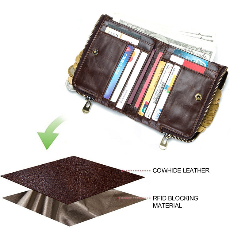 3533 Antimagnetic RFID Top-grain Leather Crazy Horse Texture Men Business Leisure Wallet (Coffee) - Antimagnetic RFID Package by PMC TechLife | Online Shopping South Africa | PMC TechLife | Buy Now Pay Later Mobicred