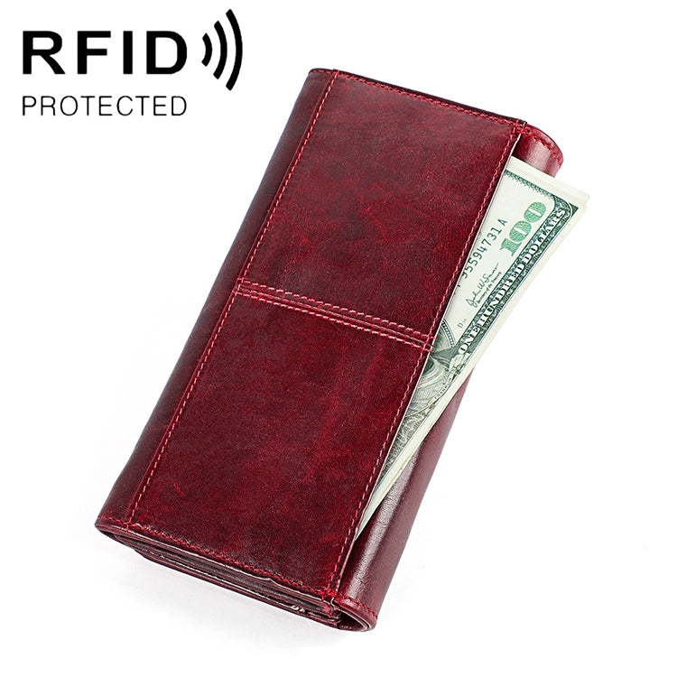 3559 Antimagnetic RFID Multi-function Zipper Retro Top-grain Leather Lady Purse Wallet (Wine Red) - free shipping - PMC TechLife - Order now!