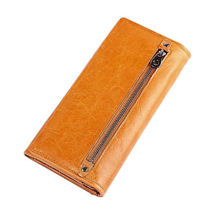 3559 Antimagnetic RFID Multi-function Zipper Retro Top-grain Leather Lady Purse Wallet (Yellowish-brown) - Antimagnetic RFID Package by PMC TechLife | Online Shopping South Africa | PMC TechLife | Buy Now Pay Later Mobicred