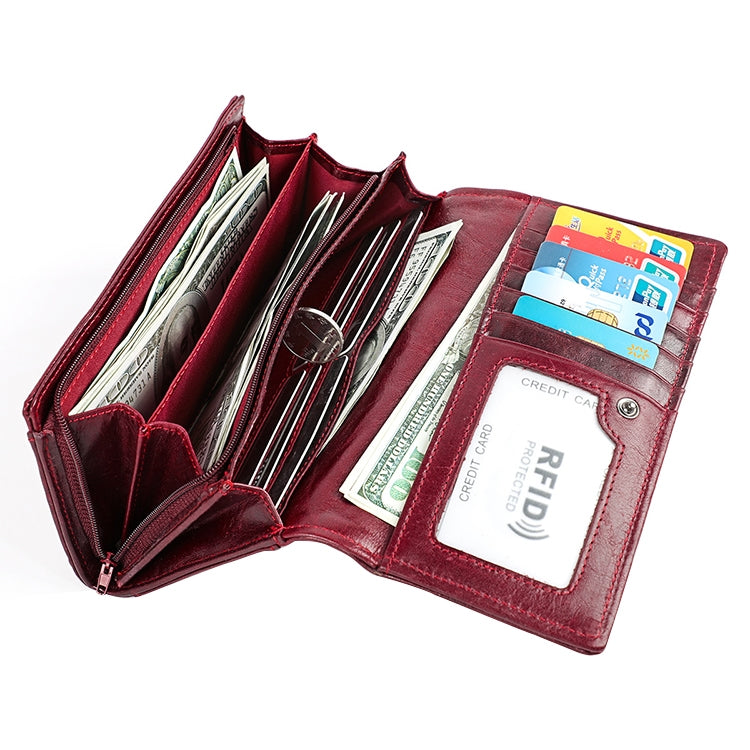 3559 Antimagnetic RFID Multi-function Zipper Retro Top-grain Leather Lady Purse Wallet (Yellowish-brown) - Antimagnetic RFID Package by PMC TechLife | Online Shopping South Africa | PMC TechLife | Buy Now Pay Later Mobicred