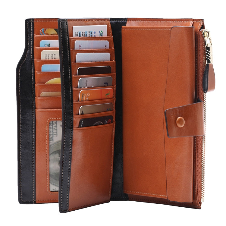8236 Antimagnetic RFID Multi-function Oil Wax Leather Lady Wallet Large-capacity Purse (Yellow) - Antimagnetic RFID Package by PMC TechLife | Online Shopping South Africa | PMC TechLife | Buy Now Pay Later Mobicred