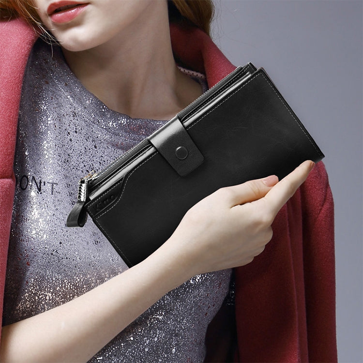 8236 Antimagnetic RFID Multi-function Oil Wax Leather Lady Wallet Large-capacity Purse (Yellow) - Antimagnetic RFID Package by PMC TechLife | Online Shopping South Africa | PMC TechLife | Buy Now Pay Later Mobicred