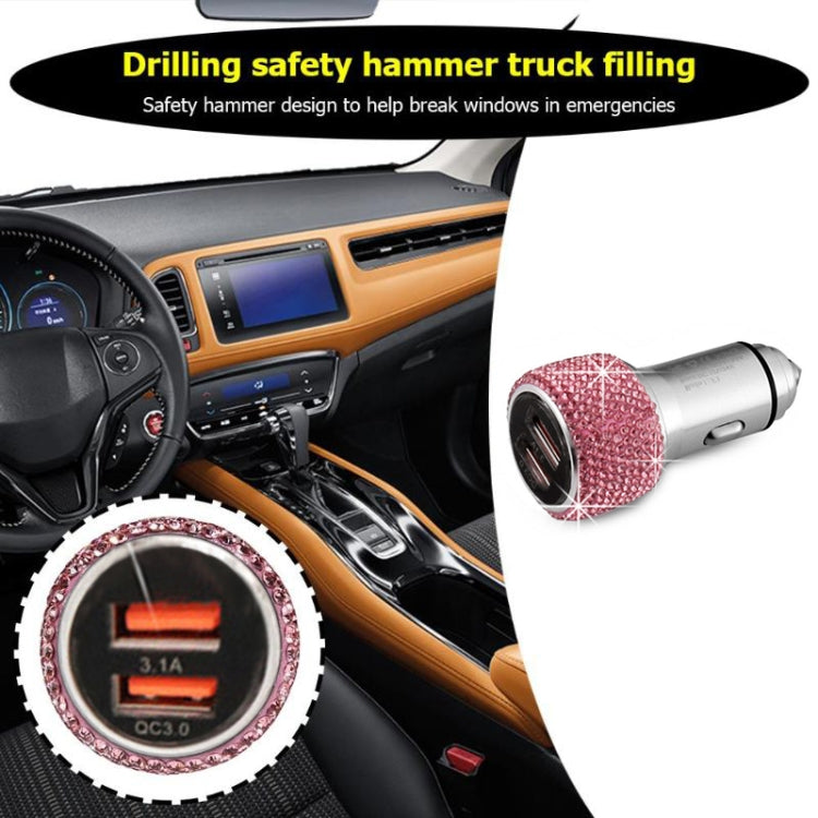 Car Diamond Aluminium Alloy QC3.0 Dual USB Quick Charger(Pink) - Car Charger by PMC TechLife | Online Shopping South Africa | PMC TechLife