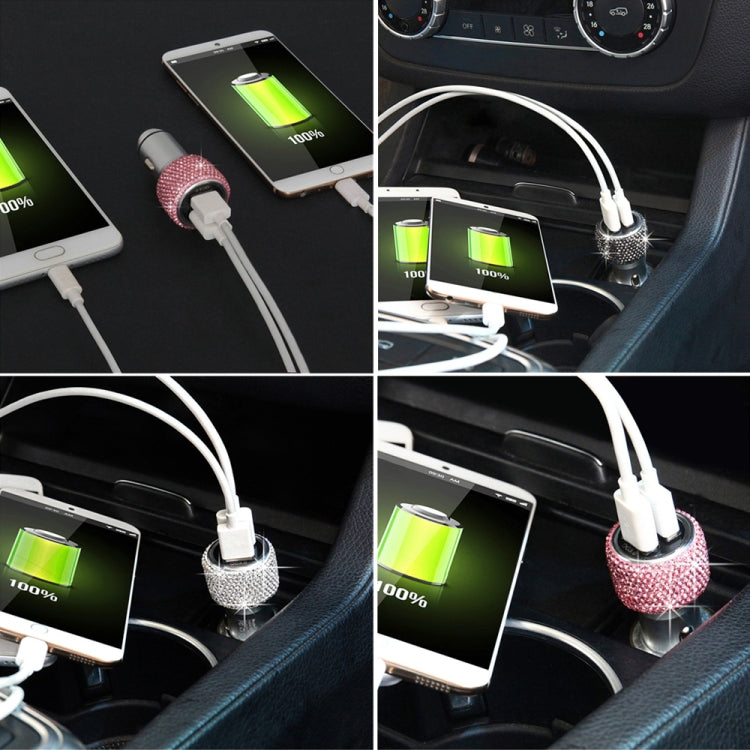 Car Diamond Aluminium Alloy QC3.0 Dual USB Quick Charger(Pink) - Car Charger by PMC TechLife | Online Shopping South Africa | PMC TechLife
