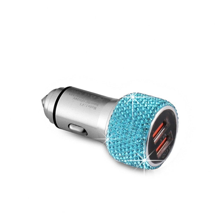 Car Diamond Aluminium Alloy QC3.0 Dual USB Quick Charger(Lake Blue) - Car Charger by PMC TechLife | Online Shopping South Africa | PMC TechLife