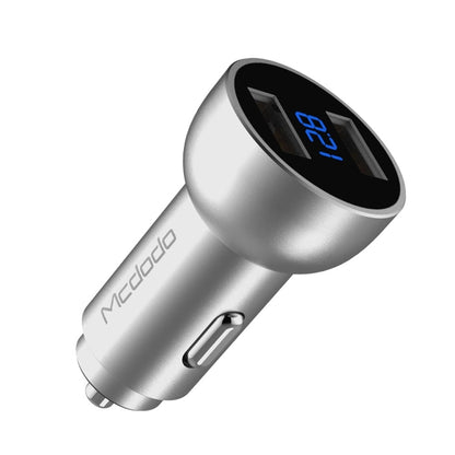 Mcdodo CC-3871 2-Ports USB LED Smart Digital Display Car Charger, For iPhone, iPad, Samsung, HTC, Sony, LG, Huawei, Lenovo, and other Smartphones or Tablet(Silver) - Car Charger by Mcdodo | Online Shopping South Africa | PMC Jewellery