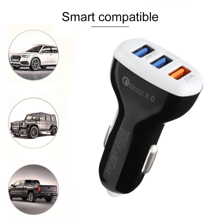 LZ-429 QC3.0 2.4A Three USB Ports Smart Quick Car Charger(Black) - Car Charger by PMC TechLife | Online Shopping South Africa | PMC TechLife