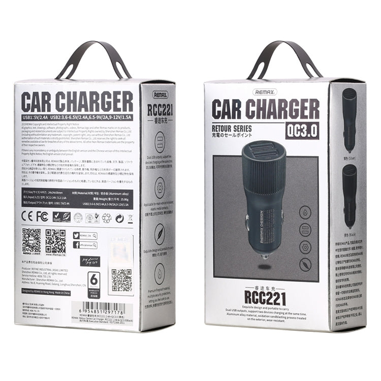 REMAX RCC221 Retour Series QC3.0 Dual USB Car Charger(Black) - Car Charger by REMAX | Online Shopping South Africa | PMC Jewellery
