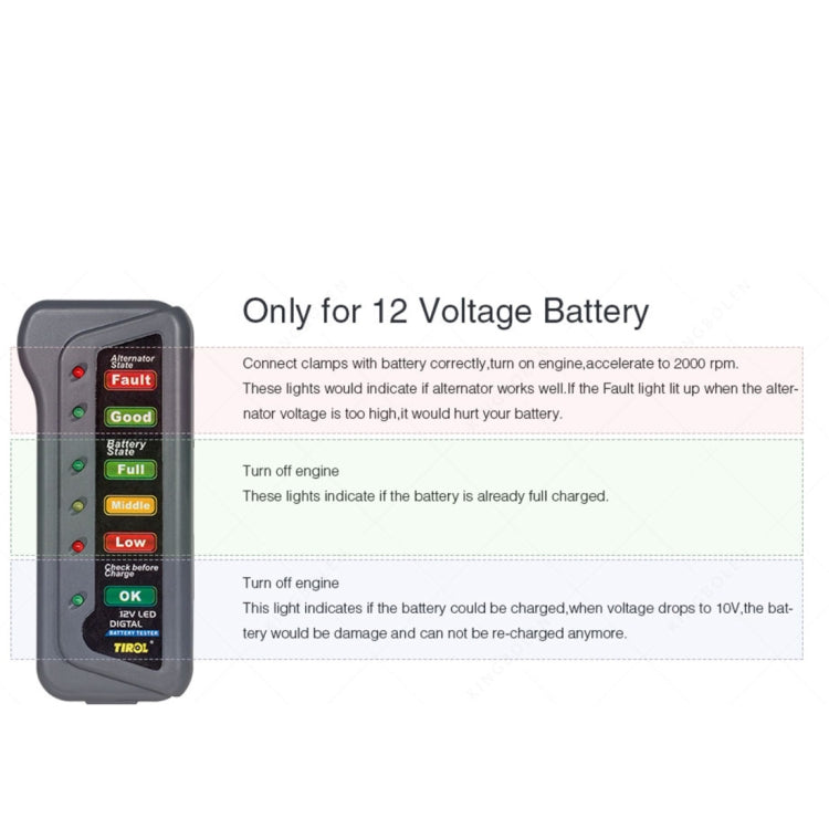 TIROL T16897 12V Auto Car Digital Battery Alternator Tester 6 LED Lights Display - Code Readers & Scan Tools by PMC TechLife | Online Shopping South Africa | PMC TechLife