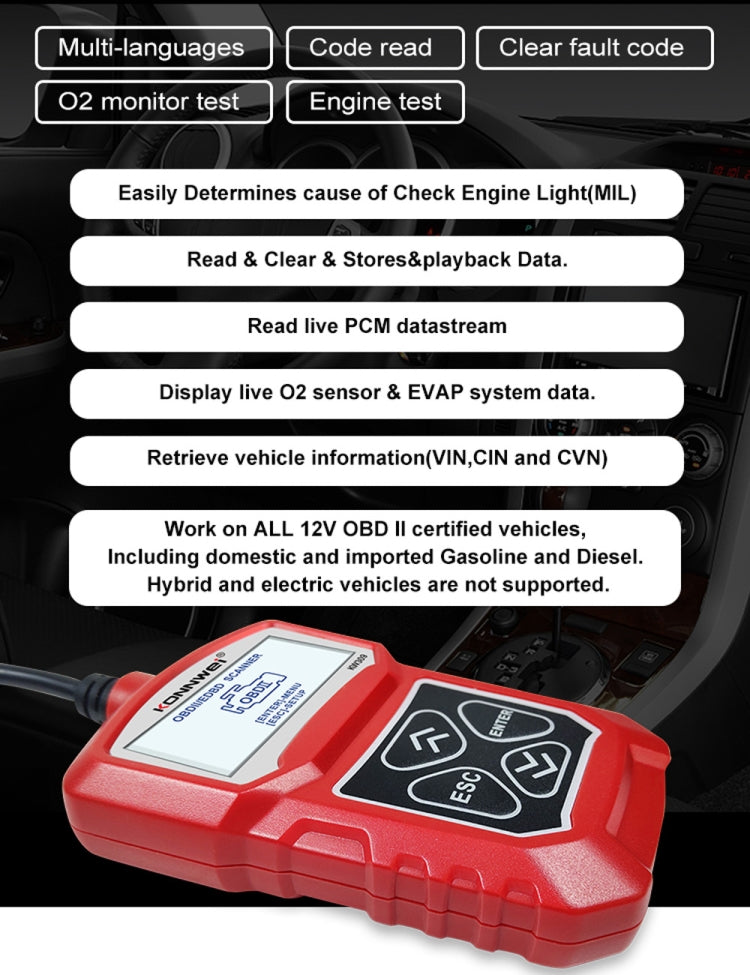 KONNWEI KW309 V309 V310 MS309 Code Reader OBD2 Scanner Diagnostic Tool(Red) - free shipping - PMC TechLife - Order now!