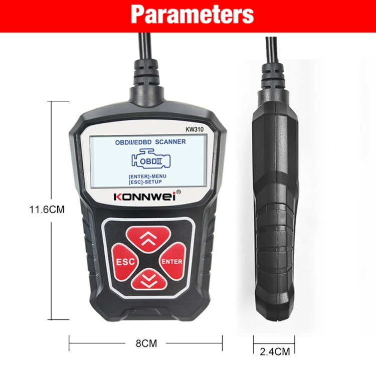 KONNWEI KW310 OBD Car Fault Detector Code Reader ELM327 OBD2 Scanner Diagnostic Tool(Black) - Code Readers & Scan Tools by KONNWEI | Online Shopping South Africa | PMC Jewellery | Buy Now Pay Later Mobicred