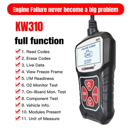 KONNWEI KW310 OBD Car Fault Detector Code Reader ELM327 OBD2 Scanner Diagnostic Tool(Black) - Code Readers & Scan Tools by KONNWEI | Online Shopping South Africa | PMC Jewellery | Buy Now Pay Later Mobicred