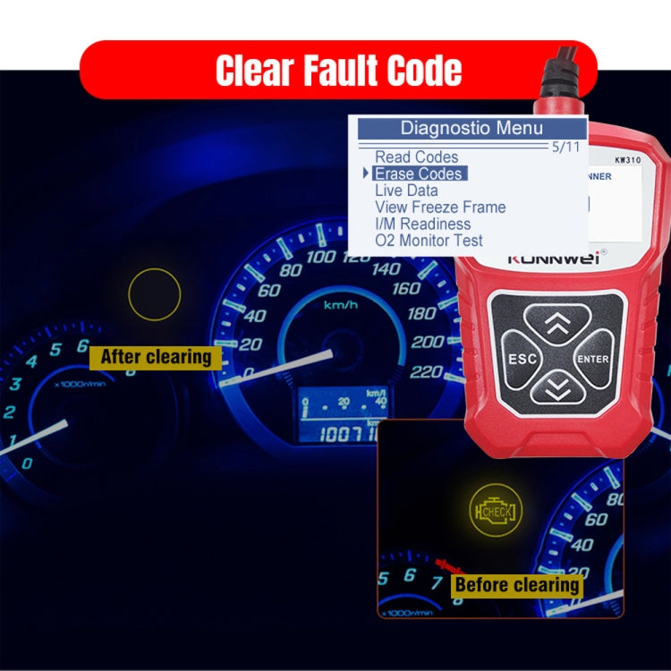 KONNWEI KW310 OBD Car Fault Detector Code Reader ELM327 OBD2 Scanner Diagnostic Tool(Red) - Code Readers & Scan Tools by KONNWEI | Online Shopping South Africa | PMC Jewellery