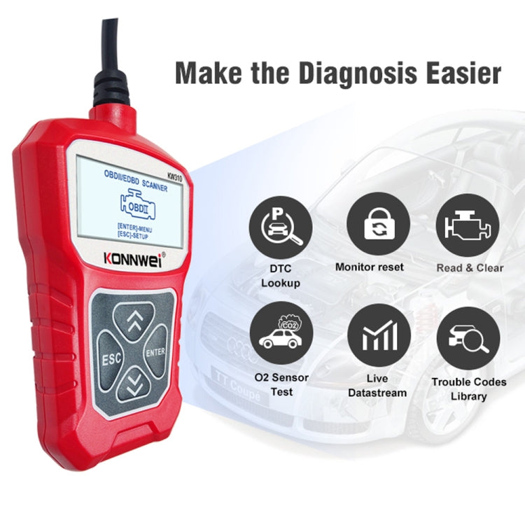 KONNWEI KW310 OBD Car Fault Detector Code Reader ELM327 OBD2 Scanner Diagnostic Tool(Red) - Code Readers & Scan Tools by KONNWEI | Online Shopping South Africa | PMC TechLife | Buy Now Pay Later Mobicred