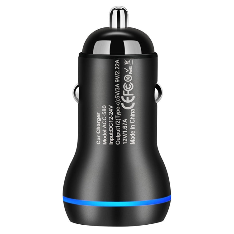 ACC-580 PD 40W Dual Type-C / USB-C Ports Fast Charging Car Charger(Black) - Car Charger by PMC TechLife | Online Shopping South Africa | PMC TechLife