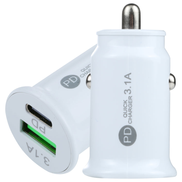 TE-339PD 3.1A PD USB-C / Type-C + USB Interface Mini Fast Charging Car Charger(White) - Car Charger by PMC TechLife | Online Shopping South Africa | PMC TechLife