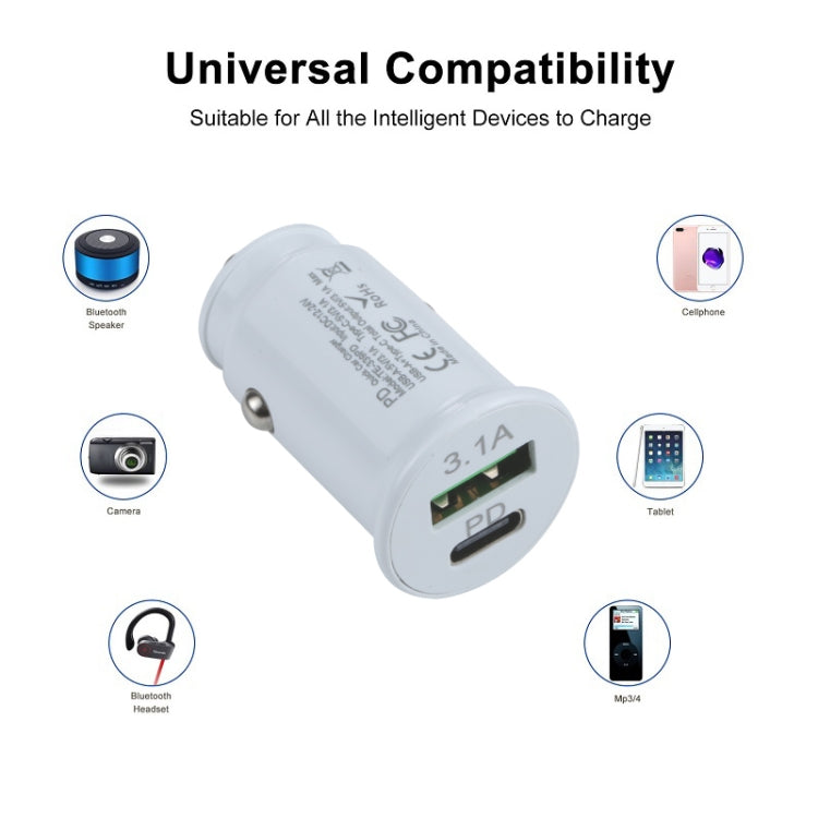 TE-339PD 3.1A PD USB-C / Type-C + USB Interface Mini Fast Charging Car Charger(White) - Car Charger by PMC TechLife | Online Shopping South Africa | PMC TechLife