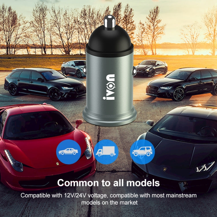 IVON CC37 15W 3.1A Dual USB Mini Car Charger + 1m USB to USB-C / Type-C Fast Charge Data Cable Set - Car Charger by IVON | Online Shopping South Africa | PMC Jewellery