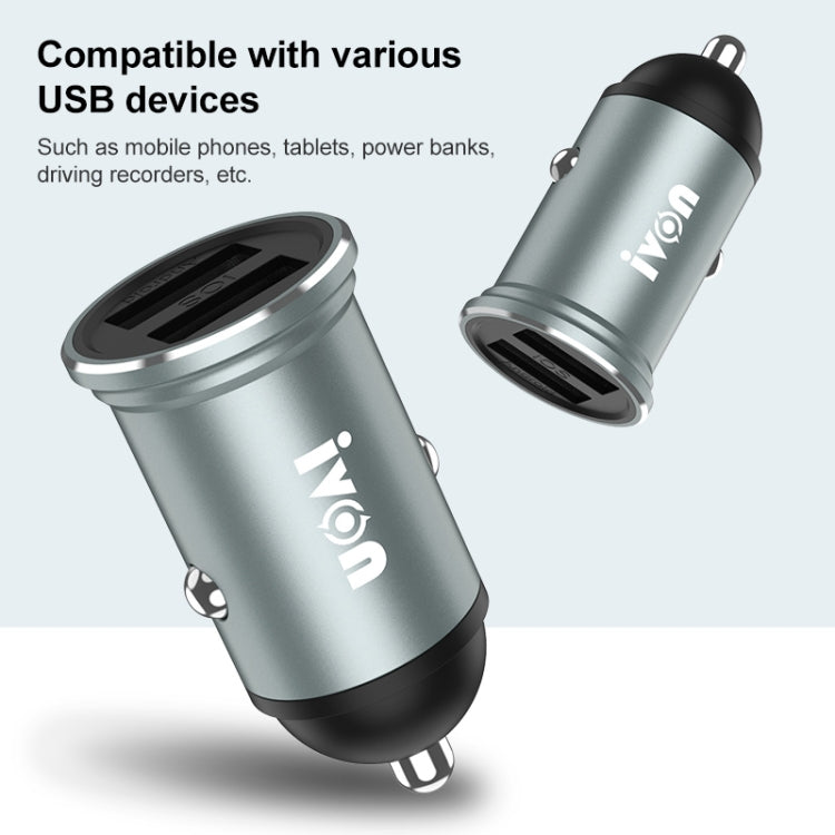 IVON CC37 15W 3.1A Dual USB Mini Car Charger + 1m USB to Micro USB Fast Charge Data Cable Set - Car Charger by IVON | Online Shopping South Africa | PMC TechLife