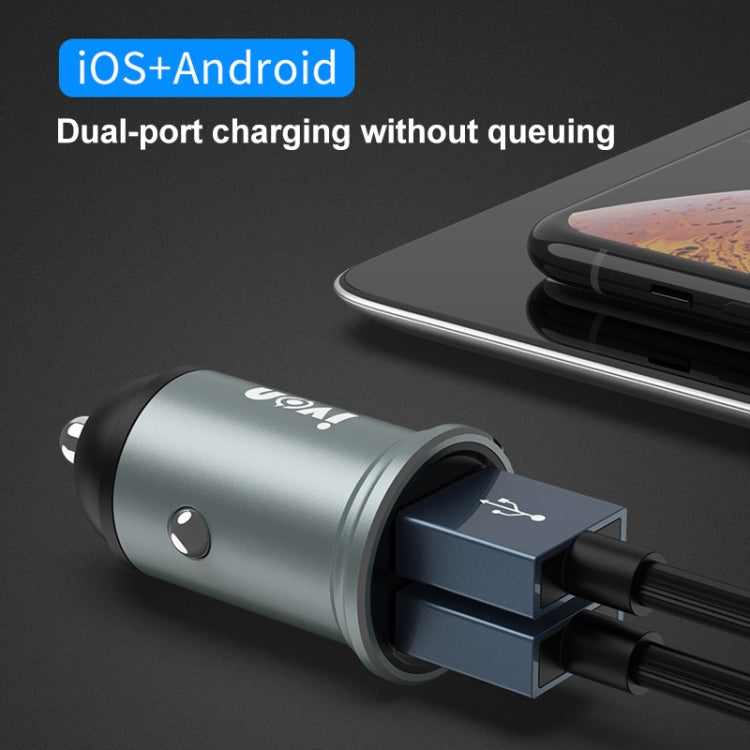 IVON CC37 15W 3.1A Dual USB Mini Car Charger + 1m USB to Micro USB Fast Charge Data Cable Set - Car Charger by IVON | Online Shopping South Africa | PMC TechLife