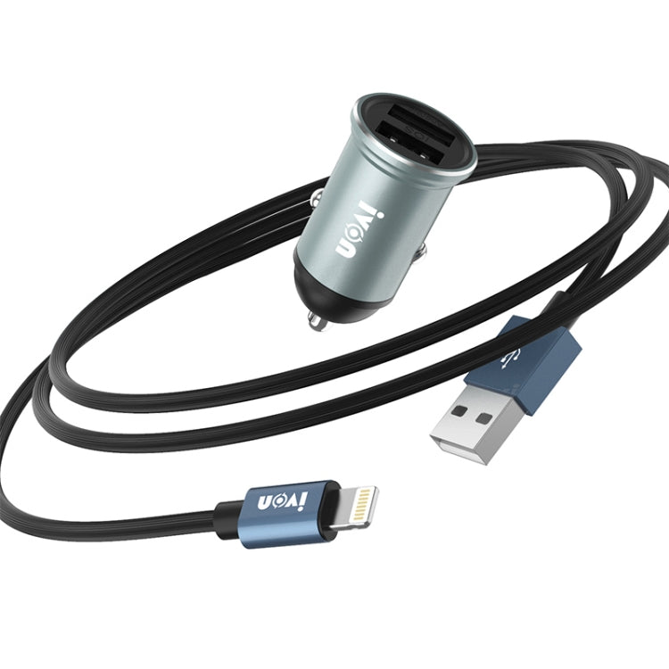 IVON CC37 15W 3.1A Dual USB Mini Car Charger + 1m USB to 8 Pin Fast Charge Data Cable Set - Car Charger by IVON | Online Shopping South Africa | PMC TechLife | Buy Now Pay Later Mobicred