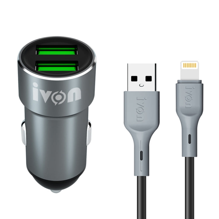 IVON CC38 2.4A Dual USB Car Charger + 1m USB to 8 Pin Fast Charge Data Cable Set - Car Charger by IVON | Online Shopping South Africa | PMC TechLife | Buy Now Pay Later Mobicred