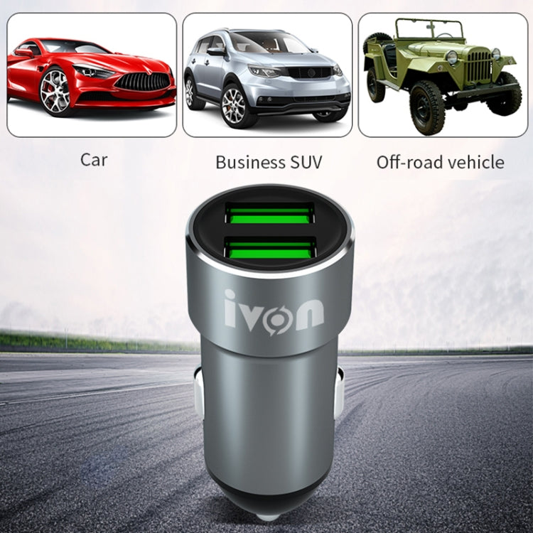 IVON CC38 2.4A Dual USB Car Charger + 1m USB to 8 Pin Fast Charge Data Cable Set - Car Charger by IVON | Online Shopping South Africa | PMC TechLife | Buy Now Pay Later Mobicred