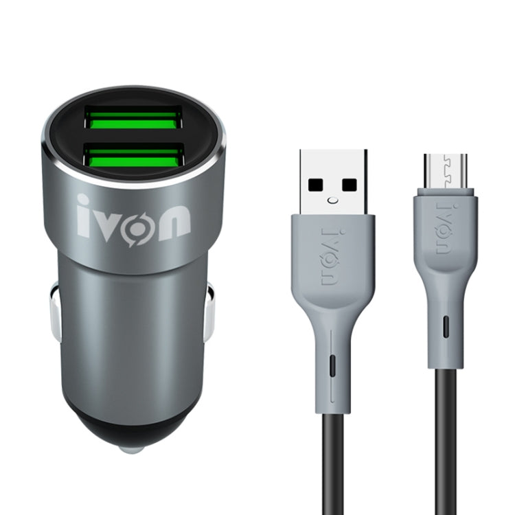 IVON CC38 2.4A Dual USB Car Charger + 1m USB to Micro USB Fast Charge Data Cable Set - Car Charger by IVON | Online Shopping South Africa | PMC TechLife | Buy Now Pay Later Mobicred