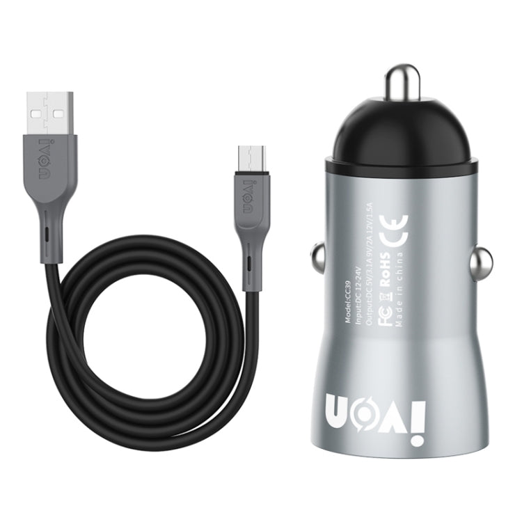 IVON CC39 18W 3.1A QC 3.0 USB Car Charger + 1m USB to USB-C / Type-C Fast Charge Data Cable Set - Car Charger by IVON | Online Shopping South Africa | PMC TechLife