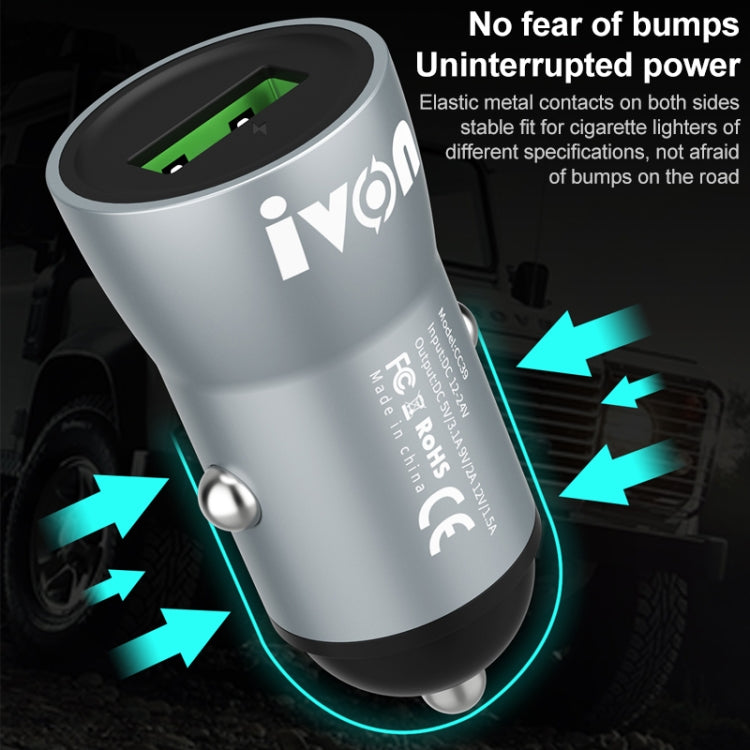 IVON CC39 18W 3.1A QC 3.0 USB Car Charger + 1m USB to USB-C / Type-C Fast Charge Data Cable Set - Car Charger by IVON | Online Shopping South Africa | PMC TechLife
