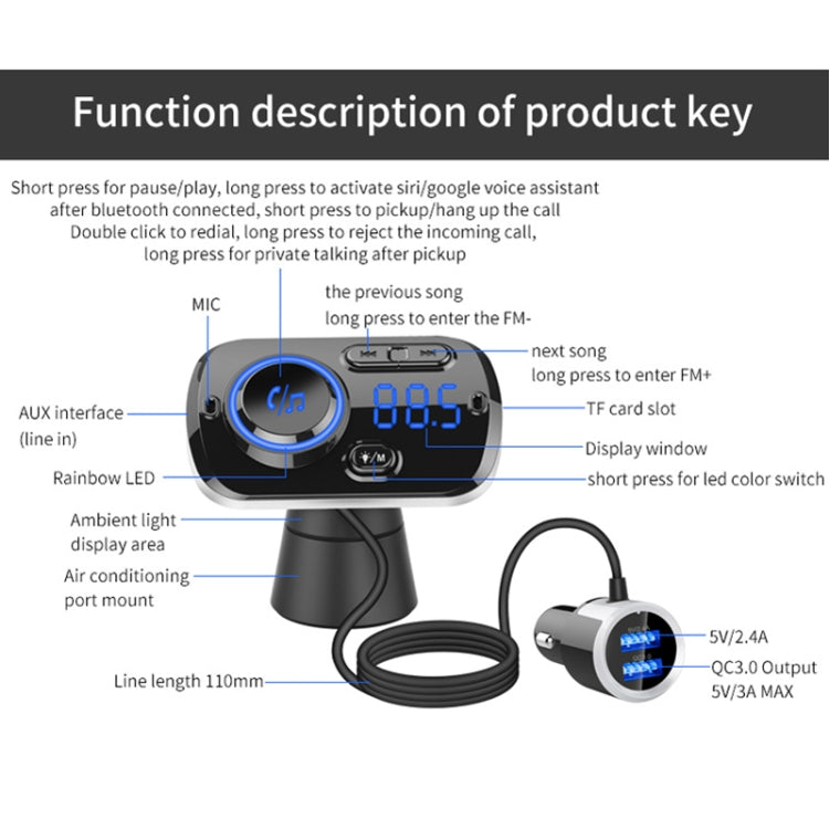 BC49BQ Car Digital Radio Receiver Bluetooth MP3 Player FM Transmitter Voice Assistant QC3.0 Quick Charger - Bluetooth Car Kits by PMC TechLife | Online Shopping South Africa | PMC TechLife