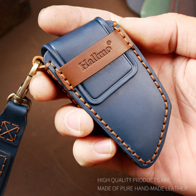 Hallmo Car Cowhide Leather Key Protective Cover Key Case for BMW Blade Style(Brown) - Car Key Cases by Hallmo | Online Shopping South Africa | PMC TechLife | Buy Now Pay Later Mobicred