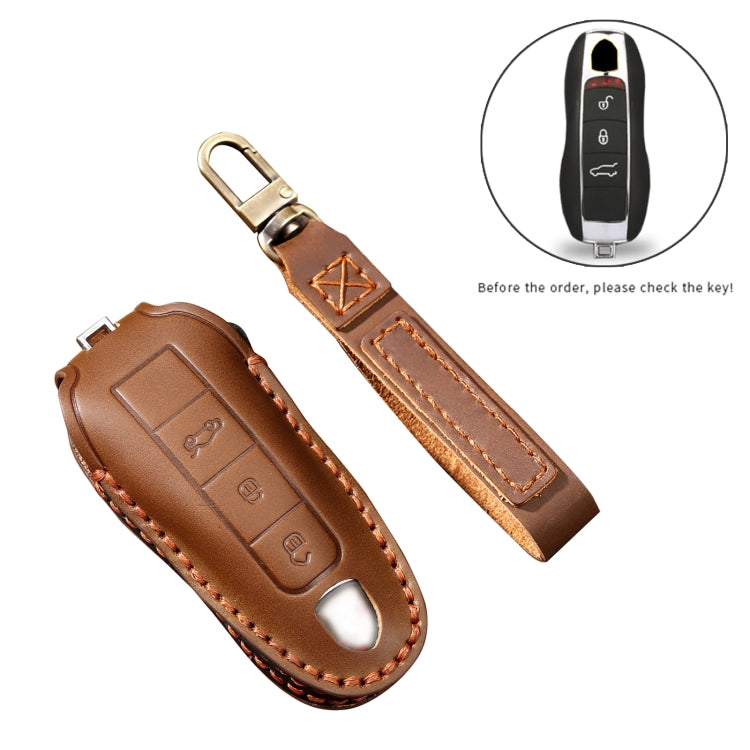 Hallmo Car Cowhide Leather Key Protective Cover Key Case for Porsche Macan 718 2021 A Style(Black) - Car Key Cases by Hallmo | Online Shopping South Africa | PMC TechLife | Buy Now Pay Later Mobicred